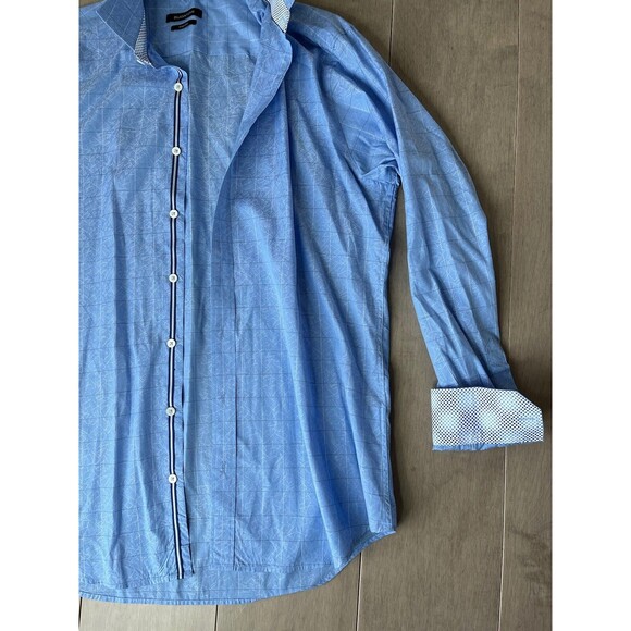 Bugatchi Shaped Fit Dress Casual Shirt Men Sz L XL 17 17.5 Cotton - Picture 2 of 11